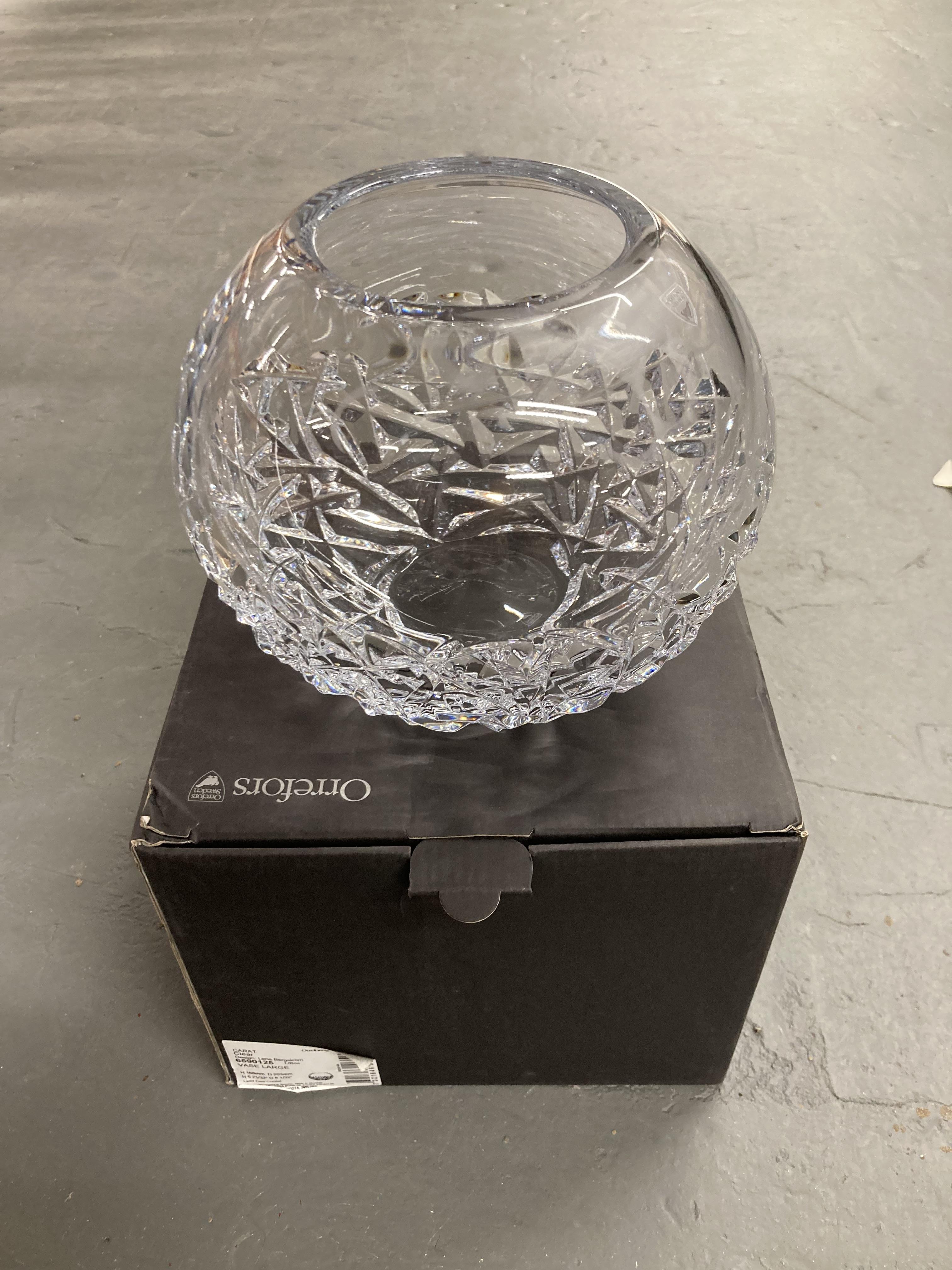 A Orrefors Swedish Crystal vase in retail box