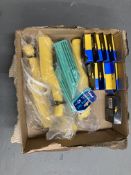 A box of Tacwise staples, lead bending tool,
