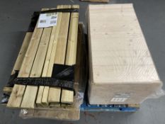 A pallet of wooden crate, flat packed picnic bench,