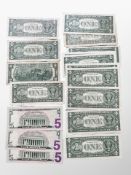 Nineteen United States Banknotes : Three $5 Bills (uncirculated & consecutive serial numbers),