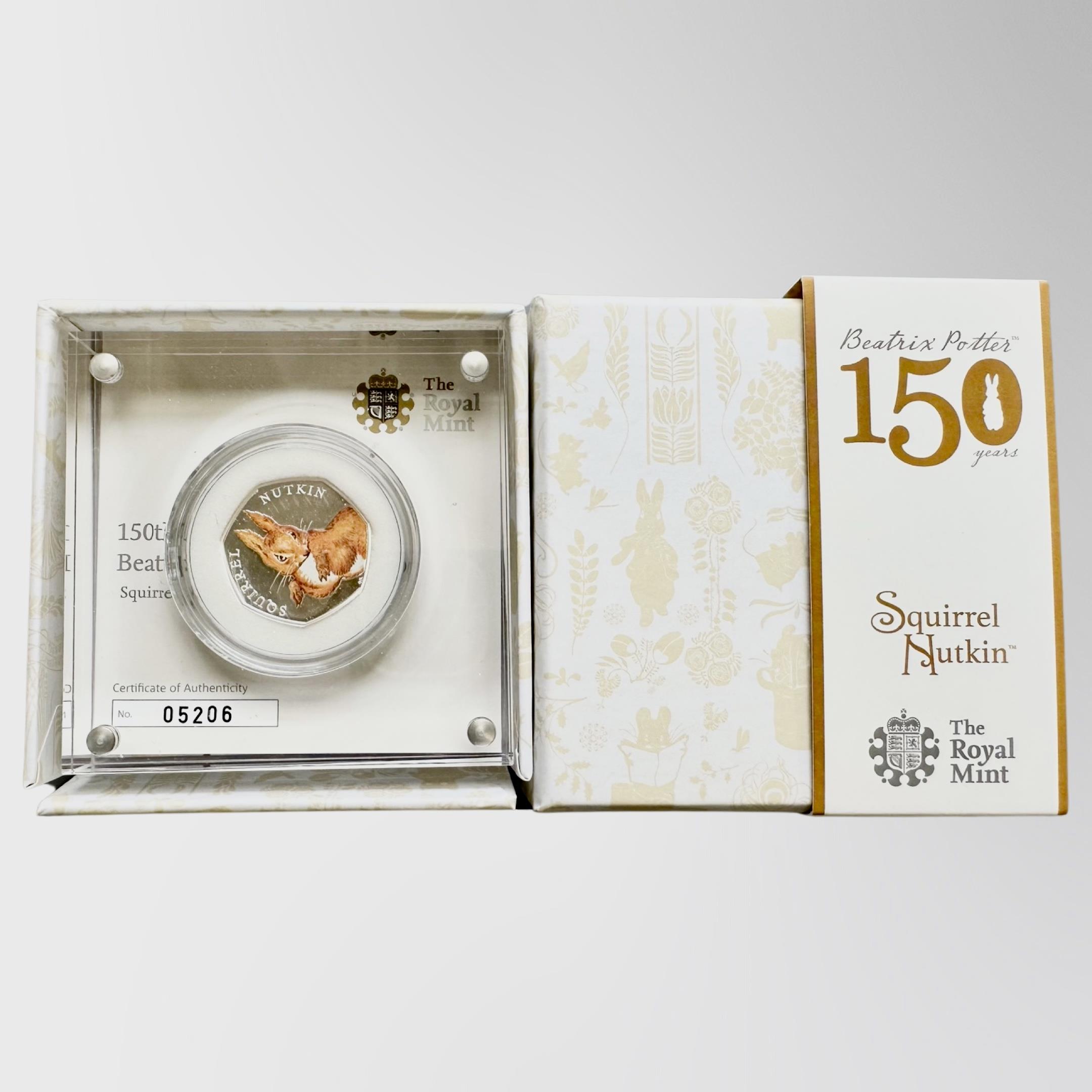 The Royal Mint : Beatrix Potter 150th Anniversary - Squirrel Nutkin, 2016 UK 50p Silver Proof Coin,