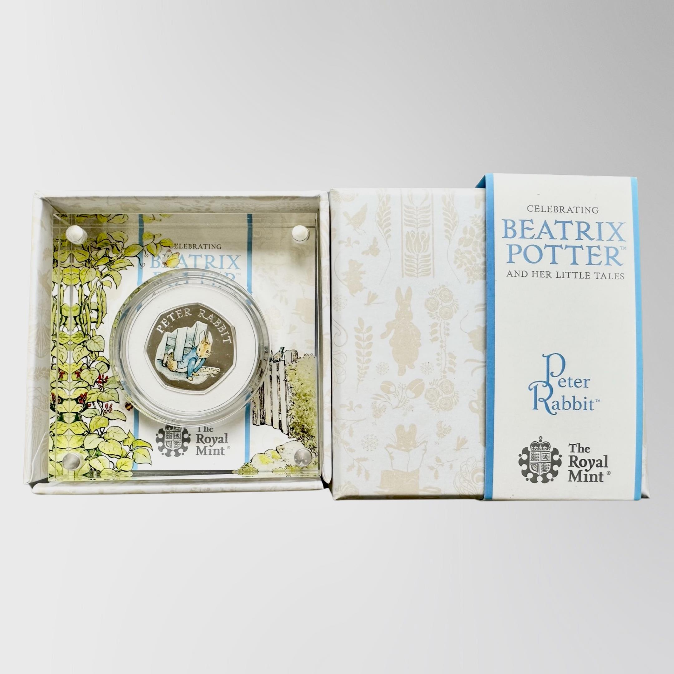 The Royal Mint : Beatrix Potter - Peter Rabbit, 2020 UK 50p Silver Proof Coin, with papers, boxed.