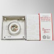 The Royal Mint : Beatrix Potter - Benjamin Bunny, 2017 UK 50p Silver Proof Coin, with papers, boxed.