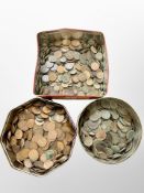 Approximately 18 Kg of UK coins, in the main 19th & 20th Century pre-decimal pennies, in three tins.