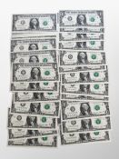 Twenty seven United States $1 Bills, uncirculated ,