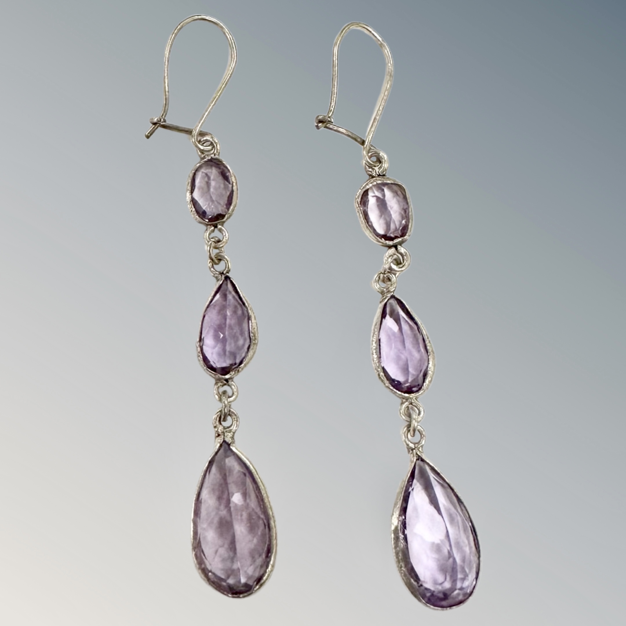 A pair of amethyst earrings