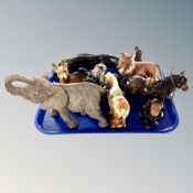 A tray of various porcelain and animal figures