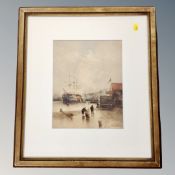 George Horton : Boats in a shipyard, watercolour, 23 cm x 23.
