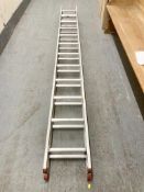 An aluminium double extension ladder, length 350 cm.