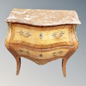 A reproduction continental marble topped bombe commode,