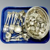 A tray of silver plate including flat ware,