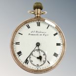 A 9ct gold open face pocket watch the enamel dial signed J E Dickinson, Newcastle On Tyne,