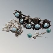 A group of faux turquoise cabochon bracelet , necklace,