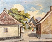 Continental school : Rural street scene, oil on canvas, indistinctly signed,