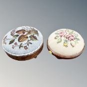 A Victorian beadwork footstool together with needlework stool