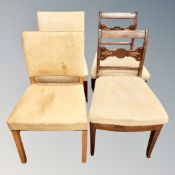 A pair of mahogany dining chairs together with further pair in studded tan leather