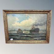 A continental oil on board depicting shipping at sea