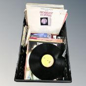 A box of vinyl LP records and singles : Oscar Peterson, Jonny Mathias, Boney M,