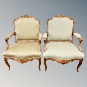 A pair of continental carved beech armchairs