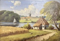 Continental school : Rural landscape with windmill, oil on canvas,