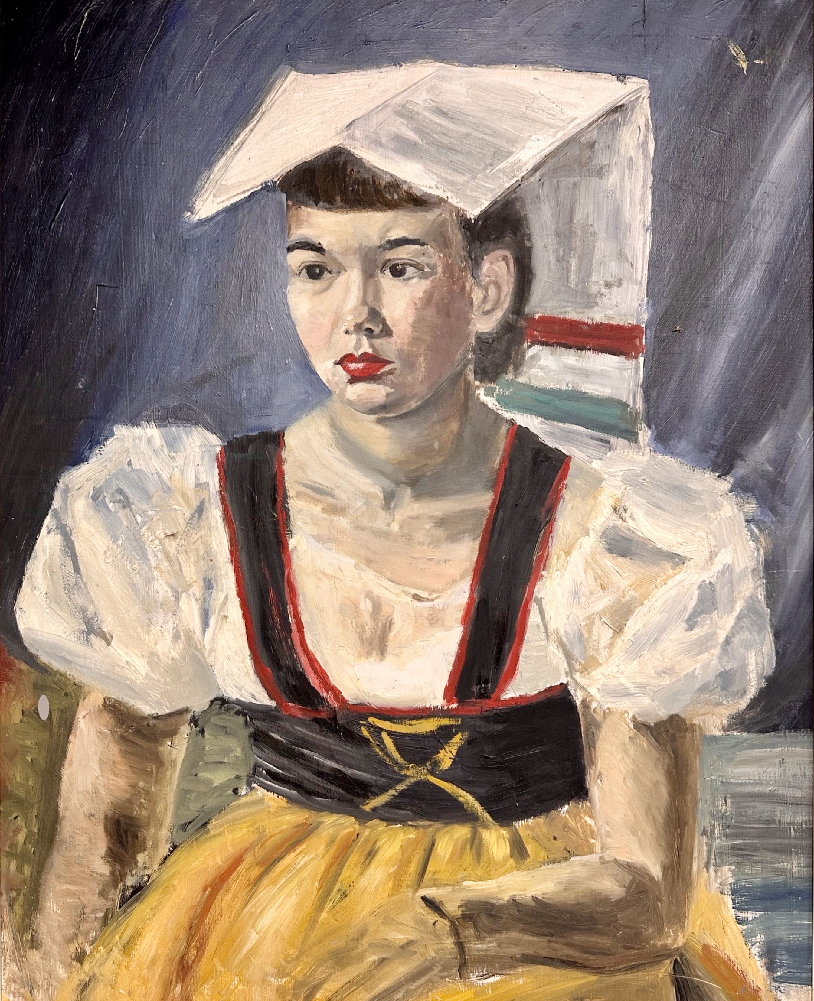 Continental school : Portrait of a woman in traditional dress, oil on board,