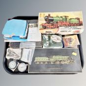 A tray of Airfix railway model kits, Smiths stop watch, boxed multi tool,