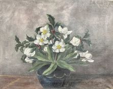 Continental school : Still life of flowers in a vase, oil on canvas,