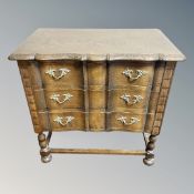 A continental oak three drawer low chest,