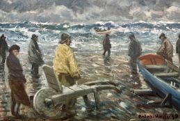 Continental school : Fishermen before rough waters, oil on canvas,