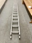 An aluminium double extension ladder,