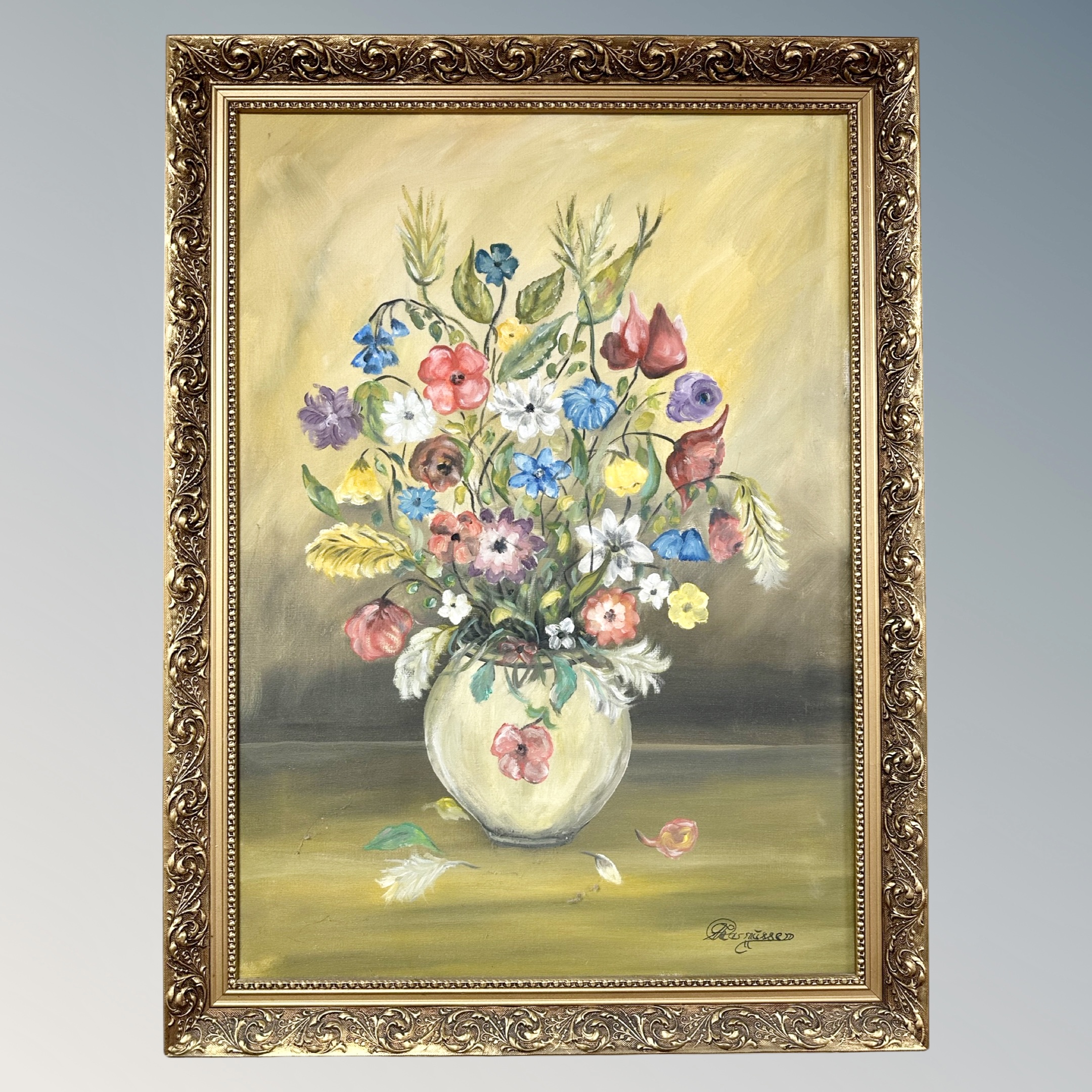 Continental school : Still life of flowers in a vase, oil on canvas, - Image 2 of 2