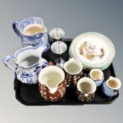 A tray of Torquay pottery, Royal Bradwell lustre jug, Masons ironstone jug,