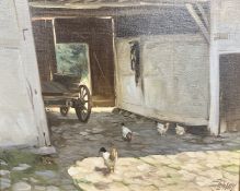 Continental school : Chickens in a cobbled yard, oil on canvas,