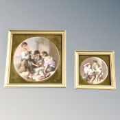 Two framed Staffordshire ceramic circular plaques from the Murillo Series