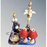 Four assorted table lamps and a trinket box