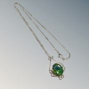 A silver opal triplet and chain