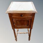 An Edwardian pot cupboard with marble inset top (af)