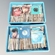 Two boxes of vinyl 45 singles : Paul Young, Simple Minds, The Shadows,