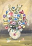 Continental school : Still life of flowers in a vase, oil on canvas,