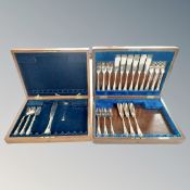 Two oak cutlery canteens with part contents