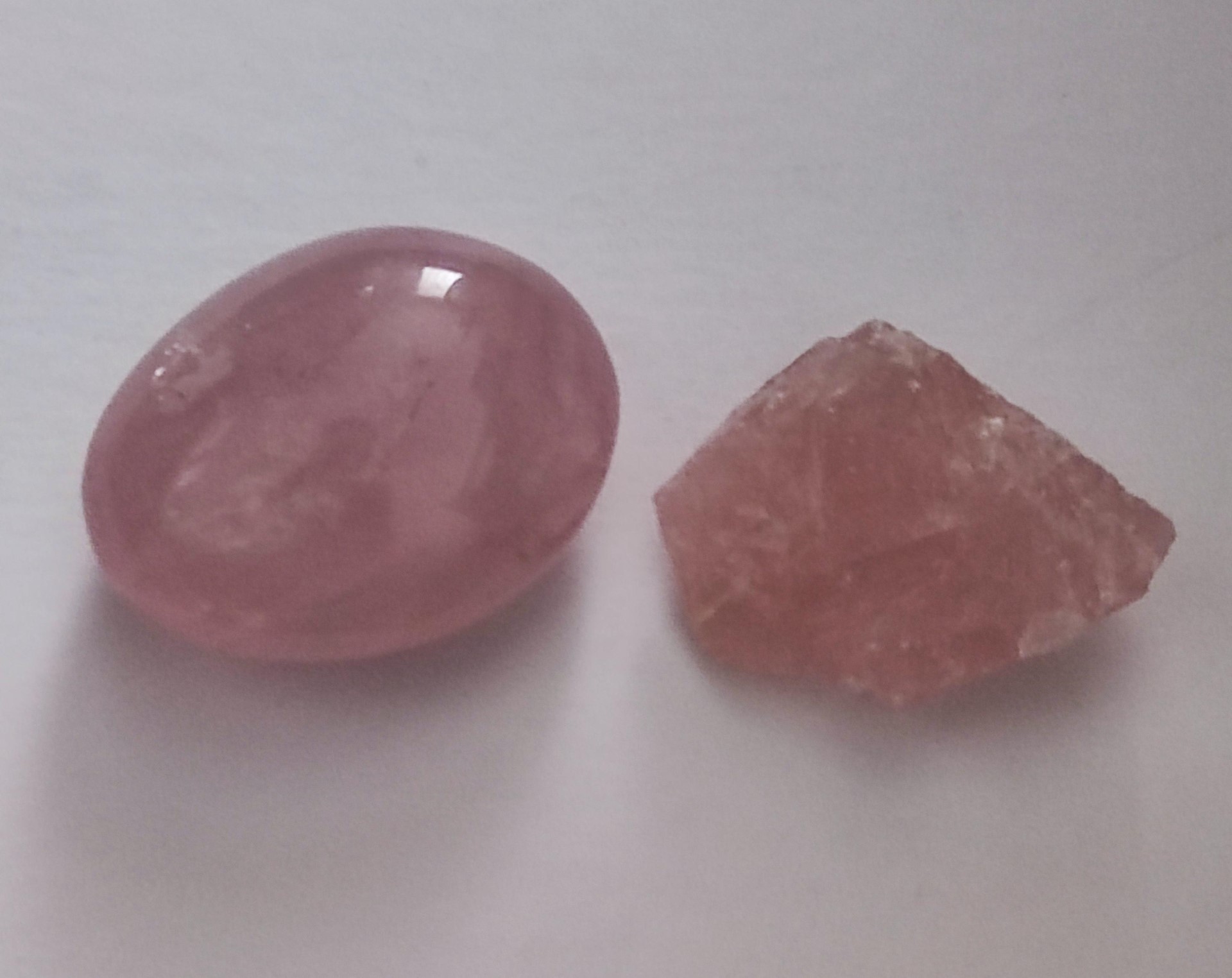 Rose Quartz rough nugget and Rose Quartz pebble from Madagascar