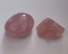 Rose Quartz rough nugget and Rose Quartz pebble from Madagascar