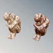 A pair of contemporary resin figures of seated male nudes,