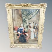 A needlework tapestry in ornate gesso frame,