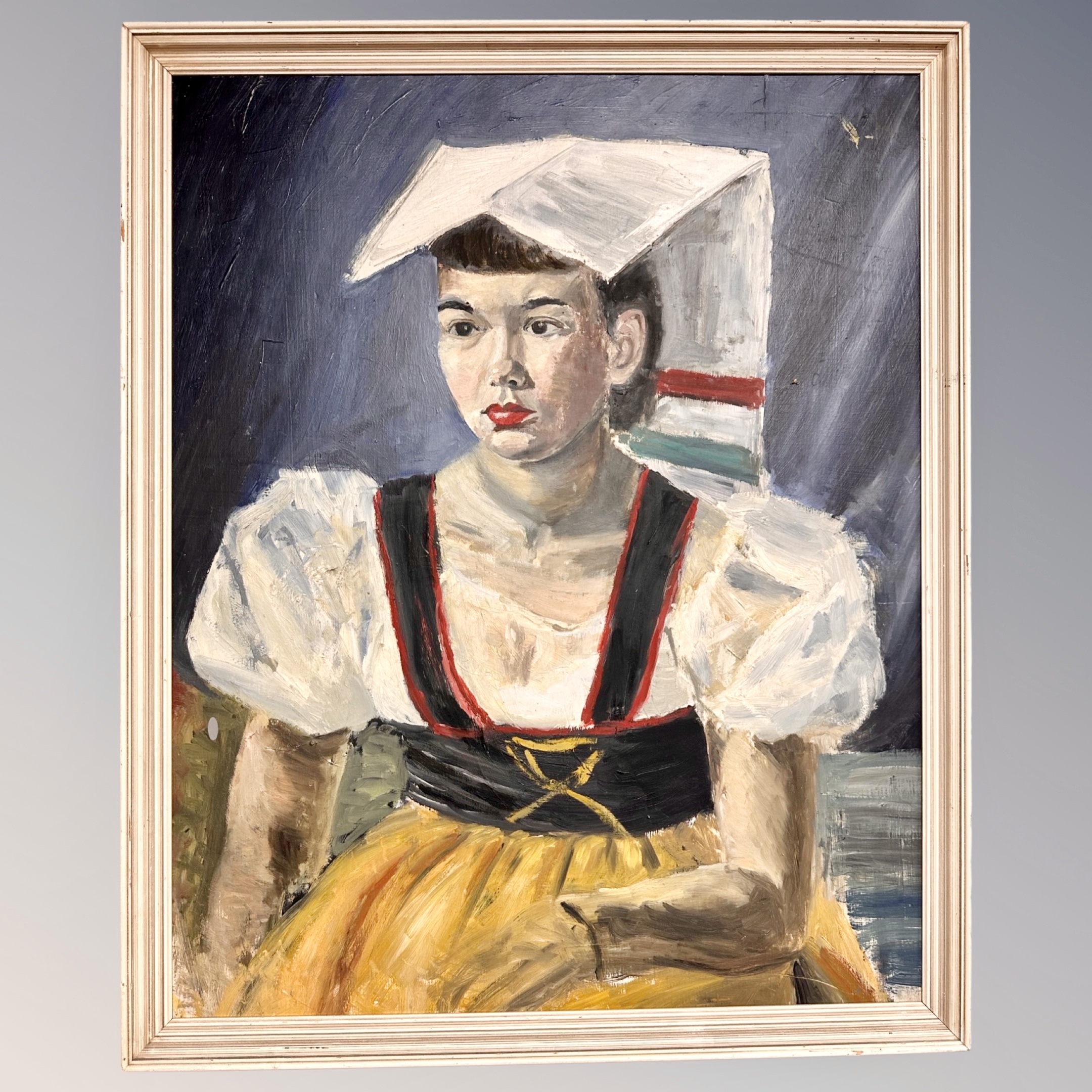 Continental school : Portrait of a woman in traditional dress, oil on board, - Image 2 of 2