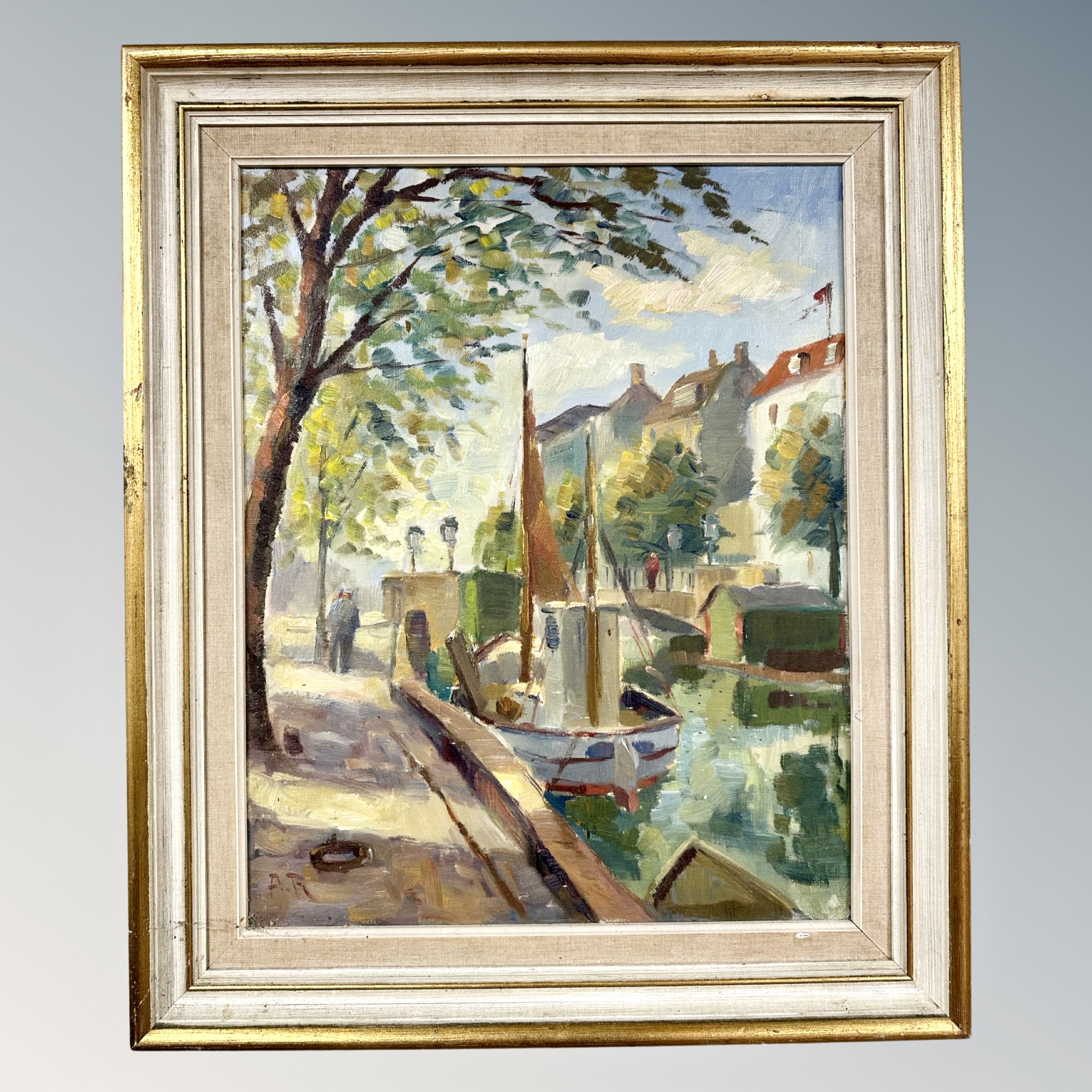 Continental school : Boats on a canal, oil on canvas, - Image 2 of 2