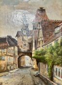 Continental school : Cobbled street scene, oil on canvas,