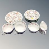 A tray of fourteen pieces of Minton Haddon Hall tea china