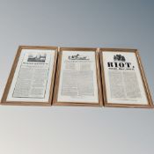 Three reproduction gilt framed prints : The riot at the Lincoln Racecourse 1831,