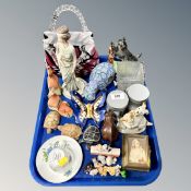 A tray of Italian glass handbag, ceramics,